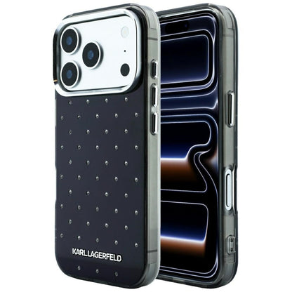 Hülle für Apple iPhone 18 Pro Max / 17 Pro Max, Karl Lagerfeld, IML Strasssteine und galvanisiertes Logo, Schwarz