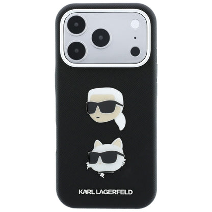 Hülle für Apple iPhone 18 Pro Max / 17 Pro Max, Karl Lagerfeld, Saffiano Crossbody Karl & Choupette Head's Pins Logo, Schwarz