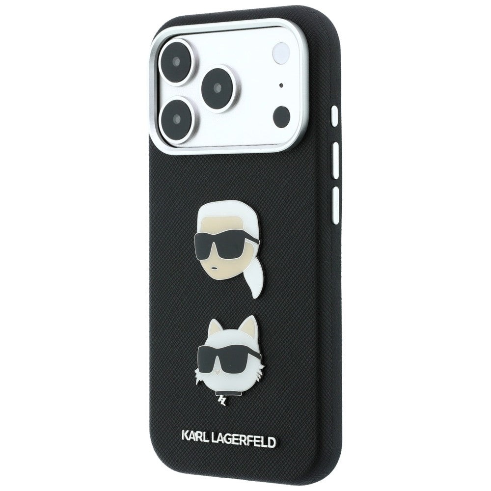 Hülle für Apple iPhone 18 Pro Max / 17 Pro Max, Karl Lagerfeld, Saffiano Crossbody Karl & Choupette Head's Pins Logo, Schwarz