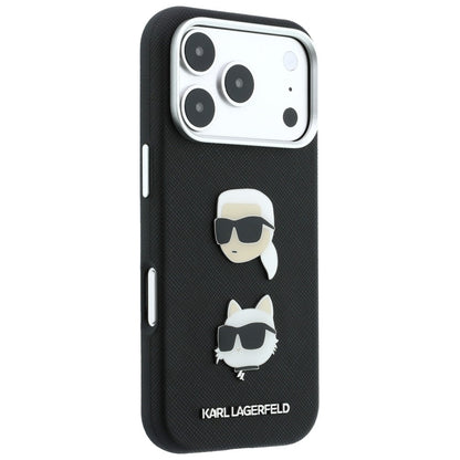 Hülle für Apple iPhone 18 Pro Max / 17 Pro Max, Karl Lagerfeld, Saffiano Crossbody Karl & Choupette Head's Pins Logo, Schwarz