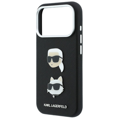 Hülle für Apple iPhone 18 Pro Max / 17 Pro Max, Karl Lagerfeld, Saffiano Crossbody Karl & Choupette Head's Pins Logo, Schwarz
