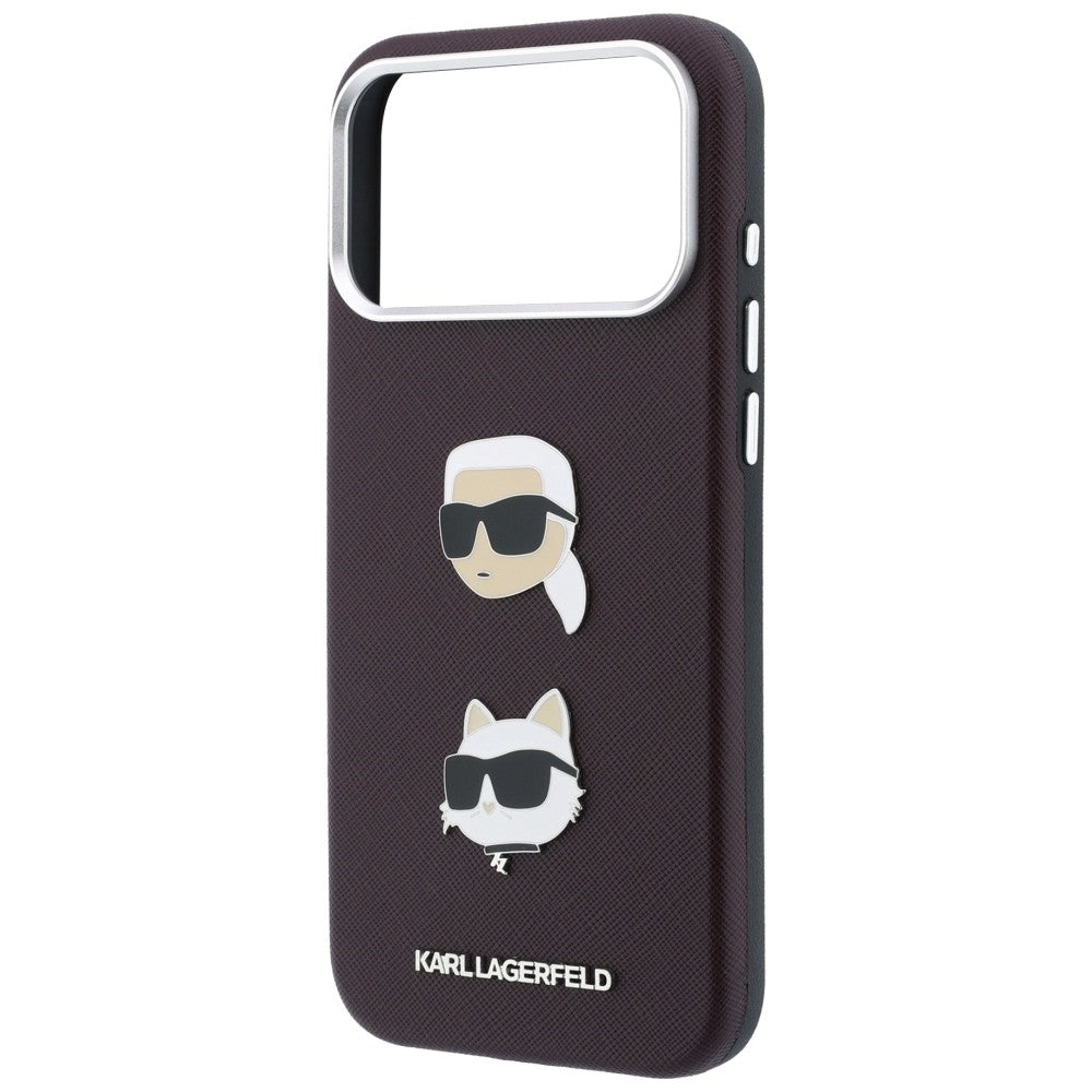 Hülle für Apple iPhone 18 Pro Max / 17 Pro Max, Karl Lagerfeld, Saffiano Crossbody Karl & Choupette Head's Pins Logo, Bordeauxrot