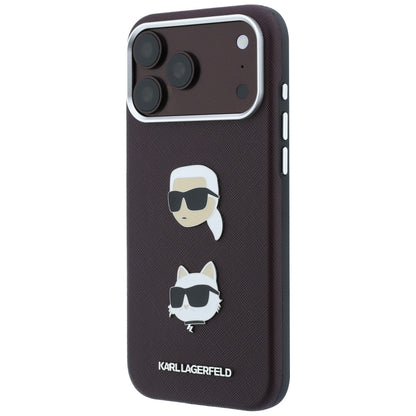 Hülle für Apple iPhone 18 Pro Max / 17 Pro Max, Karl Lagerfeld, Saffiano mit Karl & Choupette Kopf-Pin und Logo, Weinrot