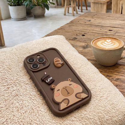 Hülle für Apple iPhone 12, OEM, Ultra Trendy 3D Capybara, Braun