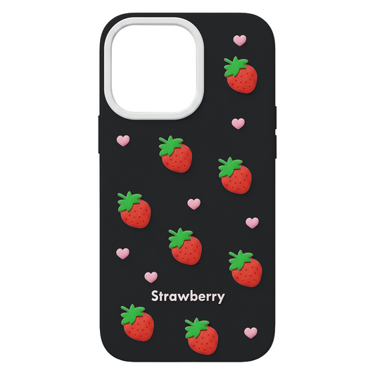 Hülle für Apple iPhone 16 Pro, OEM, Strawberry, Schwarz