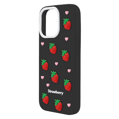 Hülle für Apple iPhone 17 Pro, OEM, Strawberry, Schwarz