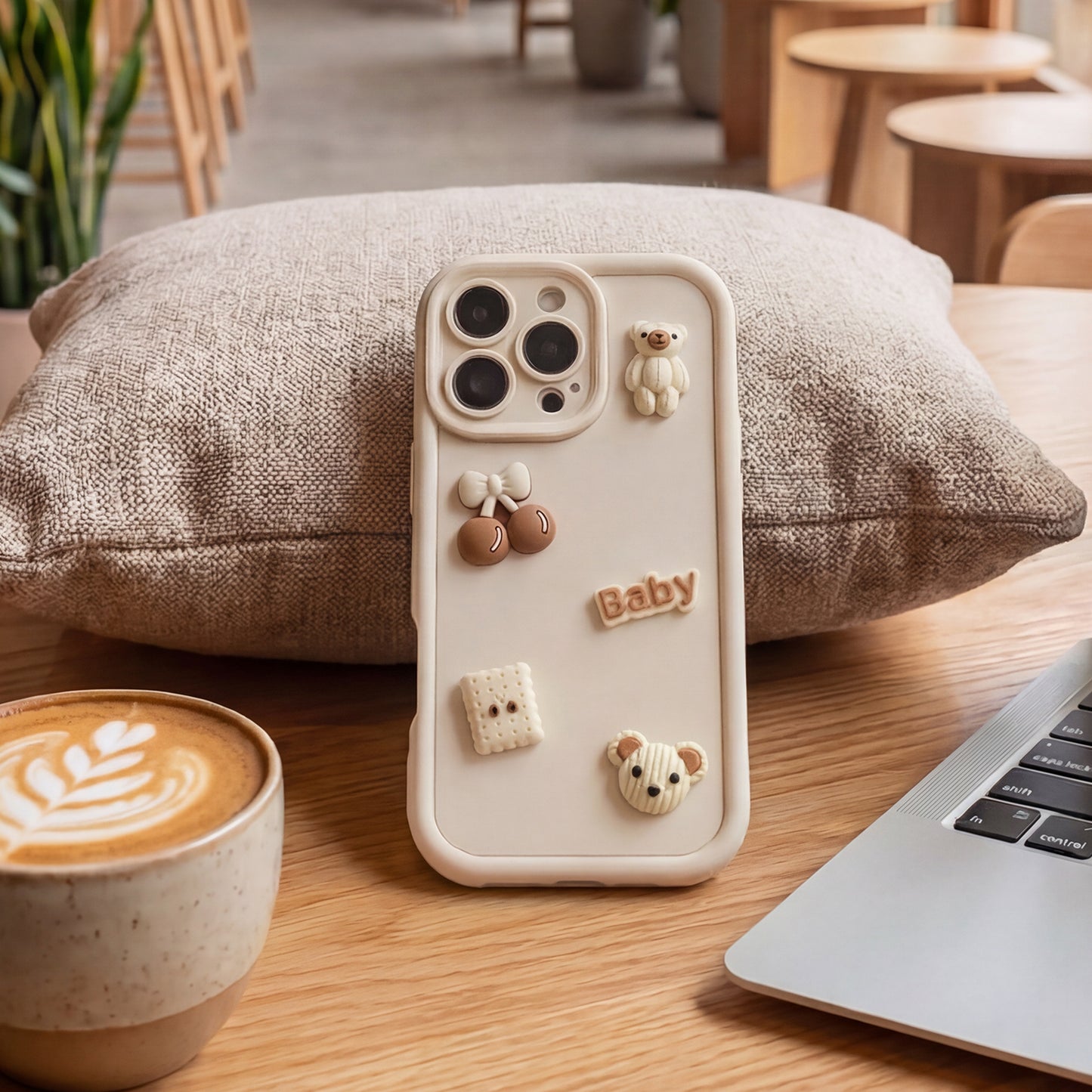 Case for Apple iPhone 16 Pro, OEM, Ultra Trendy 3D Bear, Beige