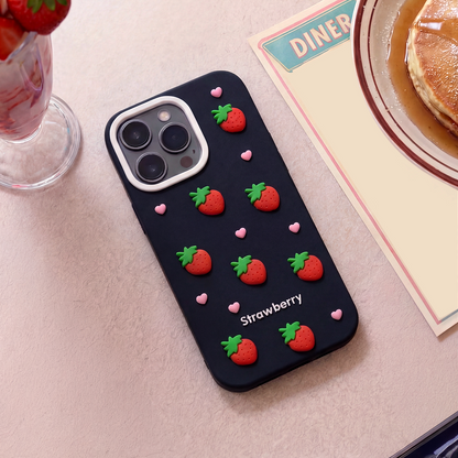 Hülle für Apple iPhone 17 Pro Max, OEM, Strawberry, Schwarz