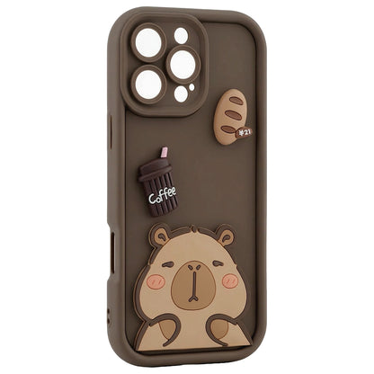 Case for Apple iPhone 16, OEM, Ultra Trendy 3D Capybara, Brown