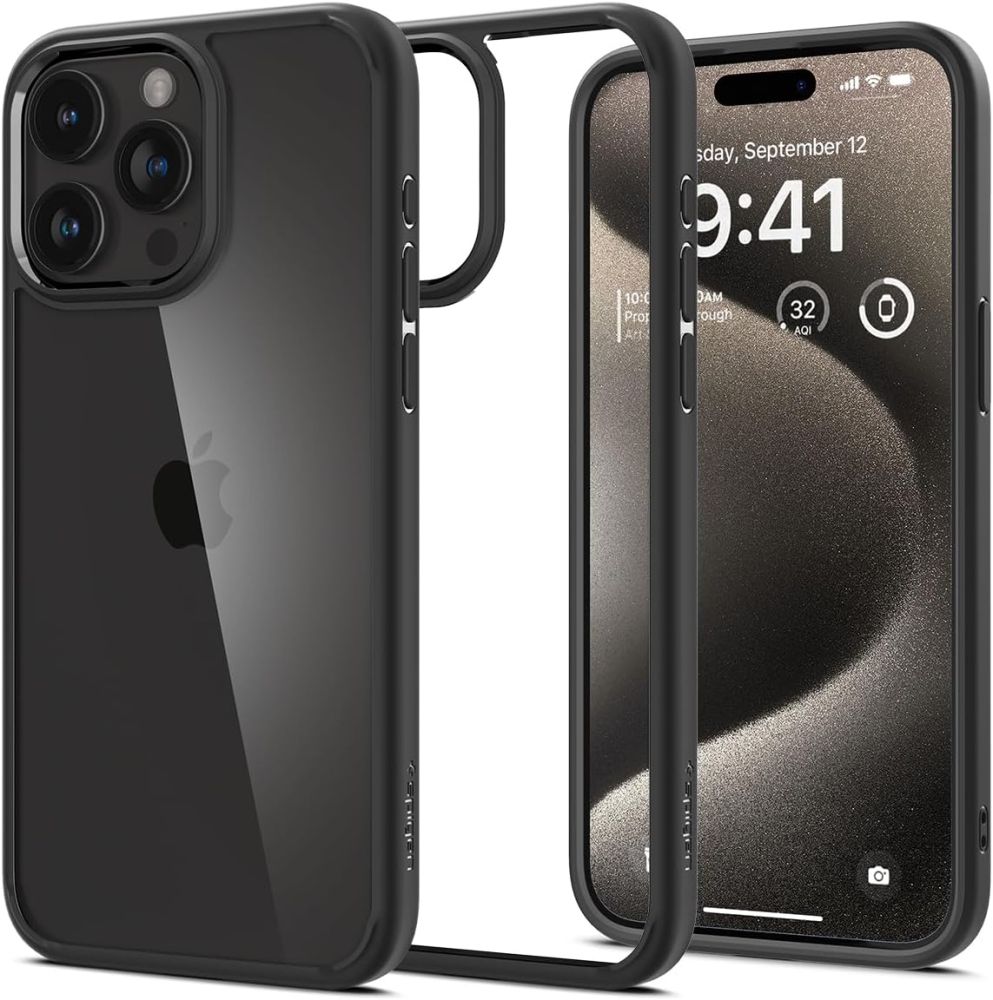 Hülle für Apple iPhone 15 Pro Max, Spigen, Ultra Hybrid, Schwarz ACS06570