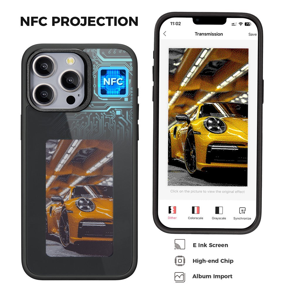 Hülle für Apple iPhone 15 Pro, OEM, individuell gestaltetes E-Ink-Display, Schwarz
