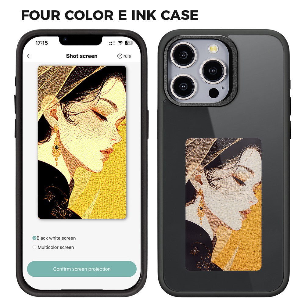 Hülle für Apple iPhone 15 Pro Max, OEM, individuell gestaltetes E-Ink-Display, Schwarz