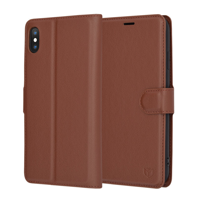 Hülle für Apple iPhone XS Max, Techsuit, Leder-Folio, Braun