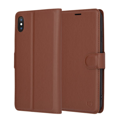 Hülle für Apple iPhone XS Max, Techsuit, Leder-Folio, Braun