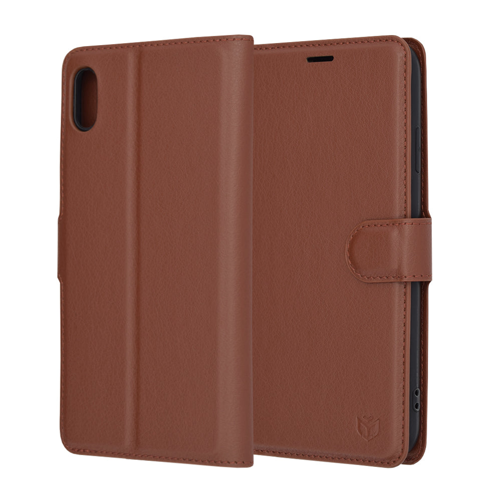Hülle für Apple iPhone XS Max, Techsuit, Leder-Folio, Braun