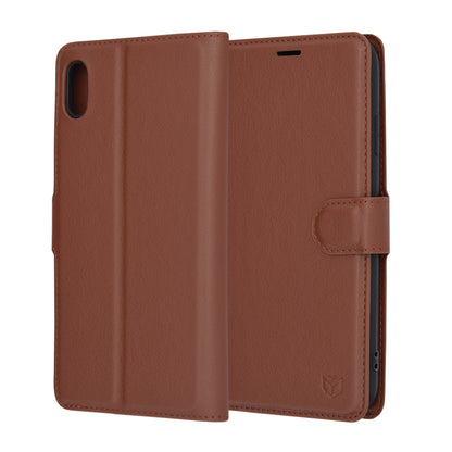 Hülle für Apple iPhone XS Max, Techsuit, Leder-Folio, Braun