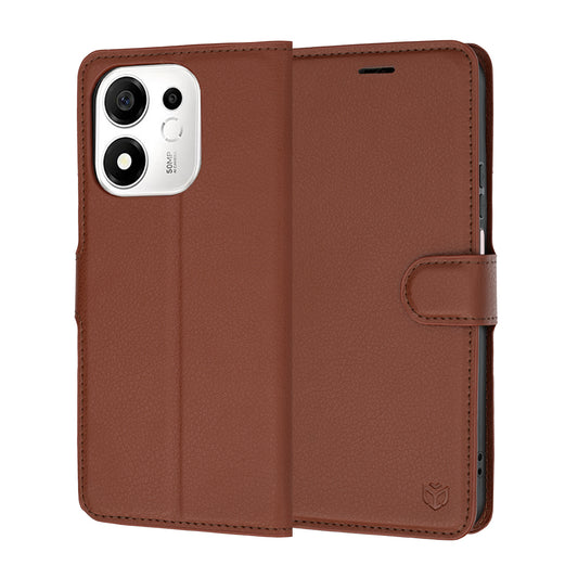Hülle für Honor 600 Smart, Techsuit, Leder-Folio, Braun
