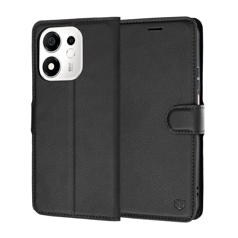 Hülle für Honor 600 Smart, Techsuit, Leder-Folio, Schwarz