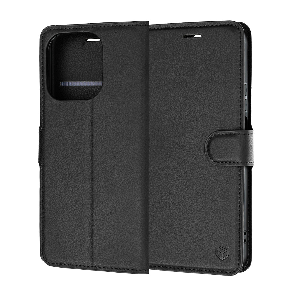 Hülle für Honor 600 Smart, Techsuit, Leder-Folio, Schwarz