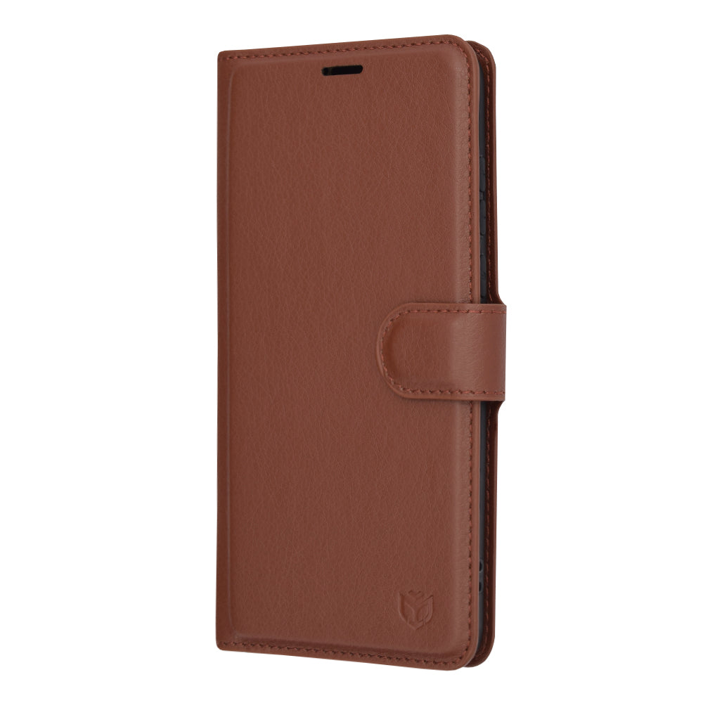 Hülle für Motorola Edge 30 Neo, Techsuit, Leder-Folio, Braun
