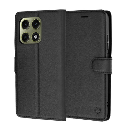 Hülle für Motorola Edge 70 Pro, Techsuit, Leder-Folio, Schwarz