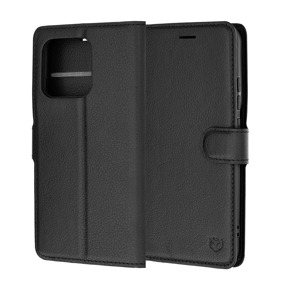 Hülle für Motorola Edge 70 Pro, Techsuit, Leder-Folio, Schwarz