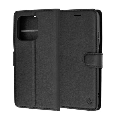 Hülle für Motorola Edge 70 Pro, Techsuit, Leder-Folio, Schwarz
