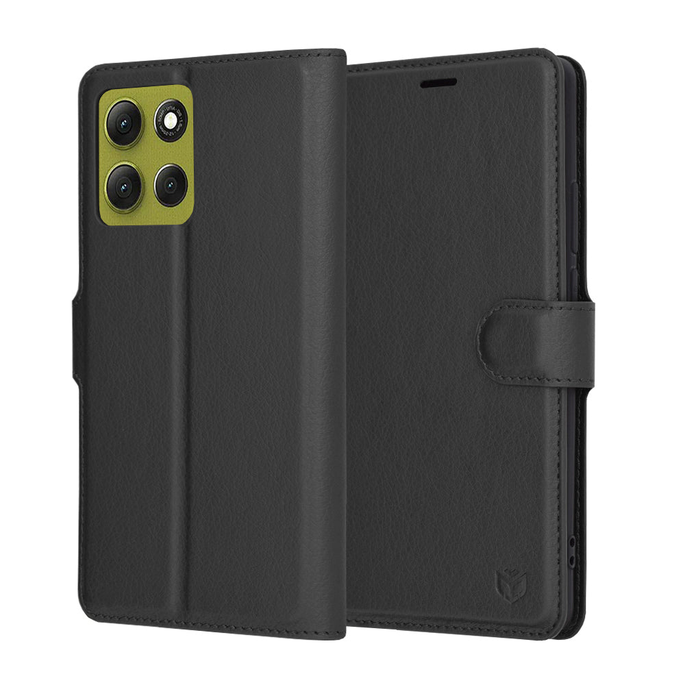 Hülle für Motorola Moto G86, Techsuit, Leder-Folio, Schwarz