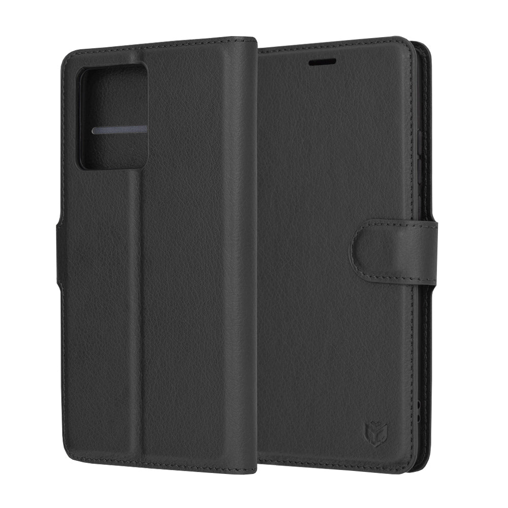 Hülle für Motorola Moto G86, Techsuit, Leder-Folio, Schwarz