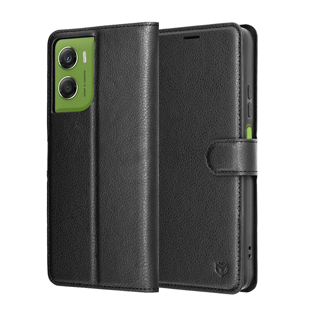 Hülle für Motorola Moto G06, Techsuit, Leather Folio, Schwarz