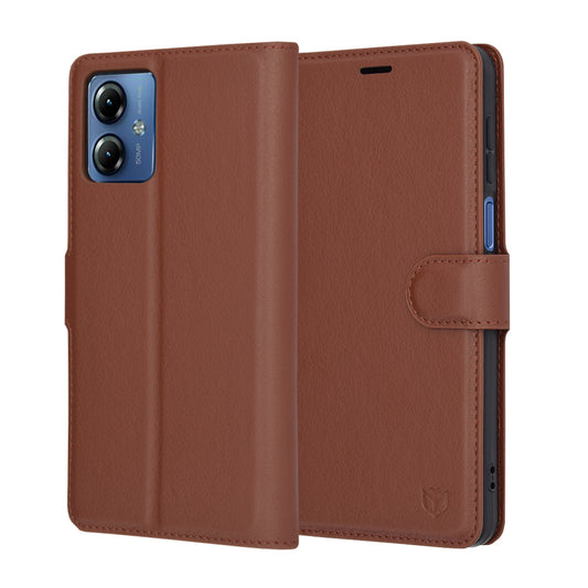 Hülle für Motorola Moto G14, Techsuit, Leder-Folio, Braun