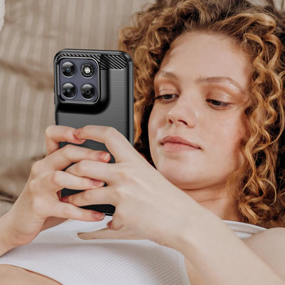 Hülle für Motorola Moto G77 / G67, Techsuit, Carbon, Schwarz