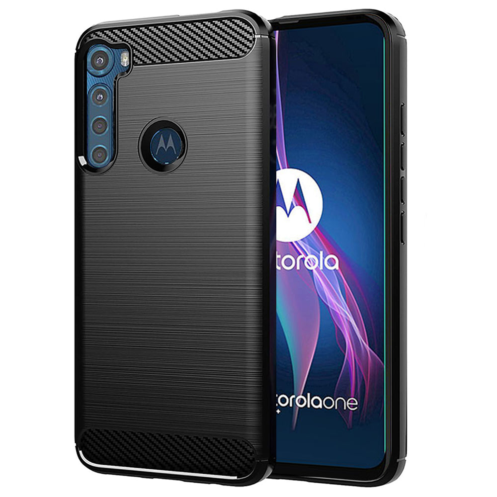 Hülle für Motorola One Fusion+, Techsuit, Carbon, Schwarz