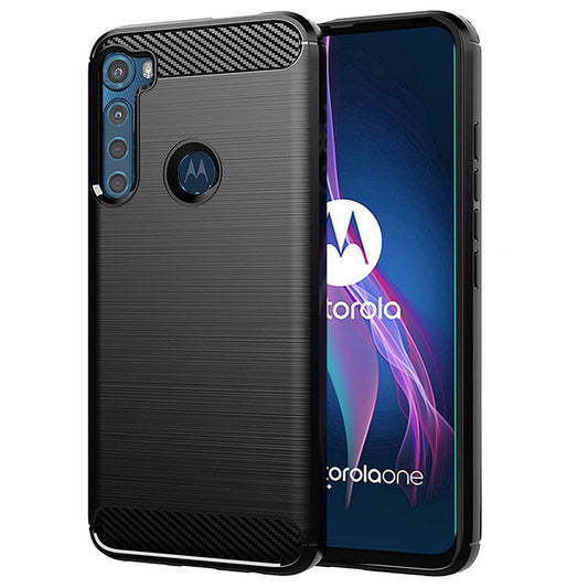 Hülle für Motorola One Fusion+, Techsuit, Carbon, Schwarz