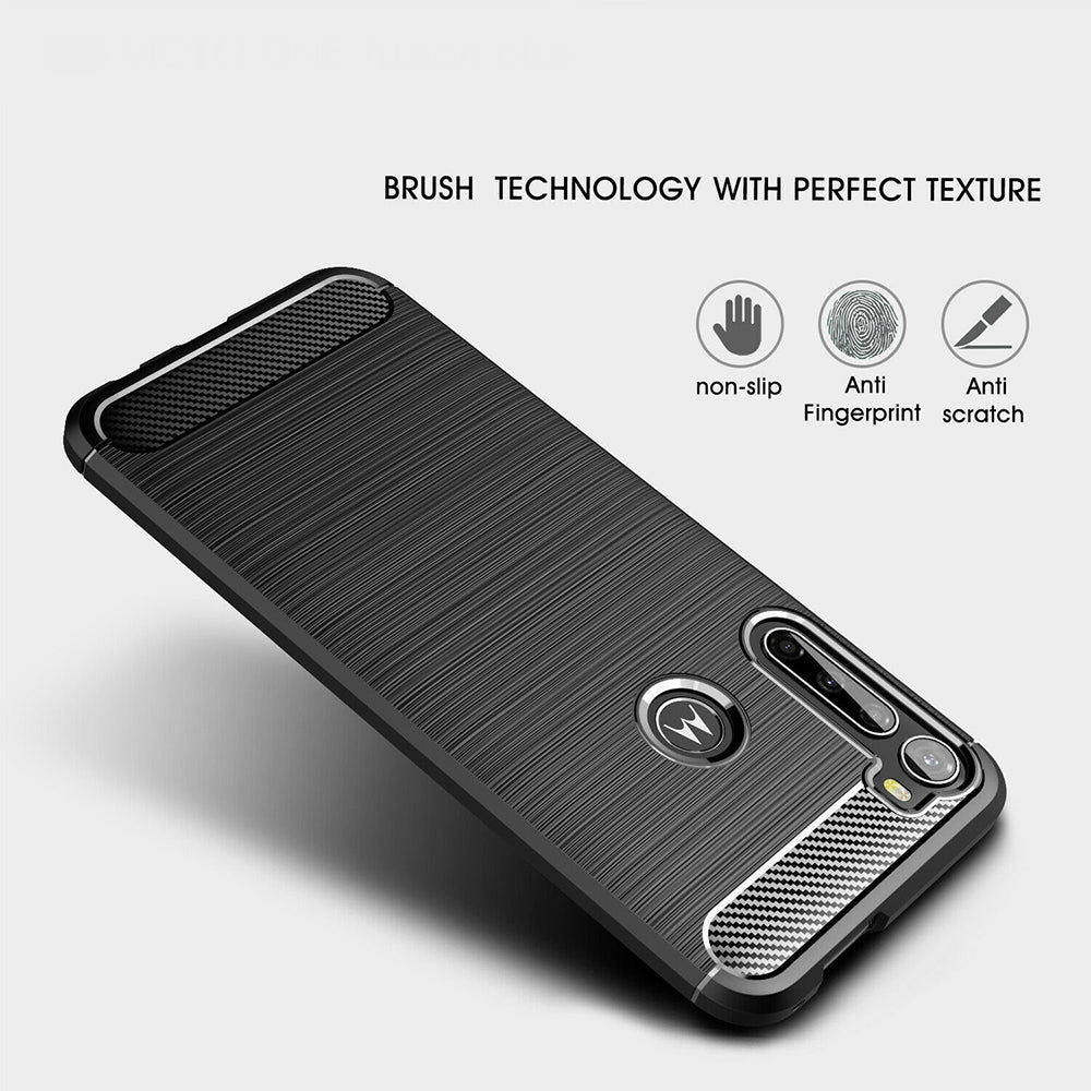 Hülle für Motorola One Fusion+, Techsuit, Carbon, Schwarz
