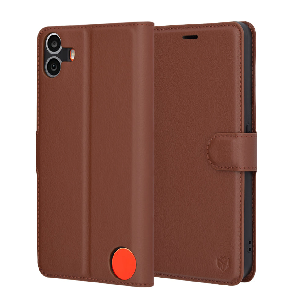 Hülle für Nothing CMF Phone 1, Techsuit, Leder-Folio, Braun