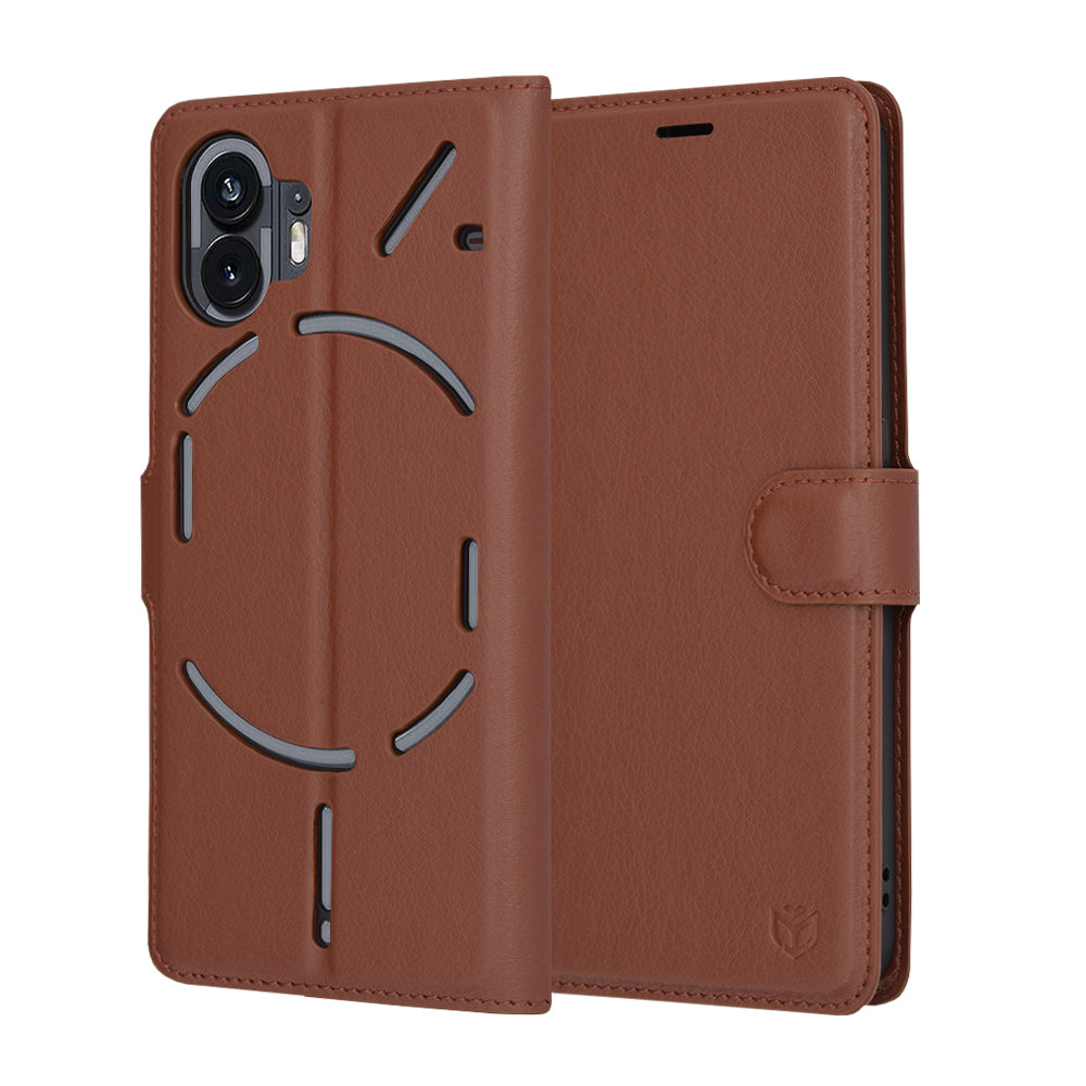 Hülle für Nothing Phone (2), Techsuit, Leder-Folio, Braun