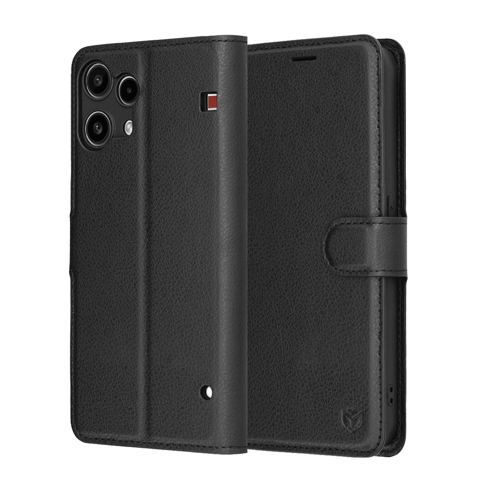 Hülle für Nothing Phone (3a) Lite, Techsuit, Leather Folio, Schwarz