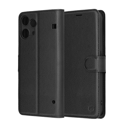 Hülle für Nothing Phone (3a) Lite, Techsuit, Leather Folio, Schwarz