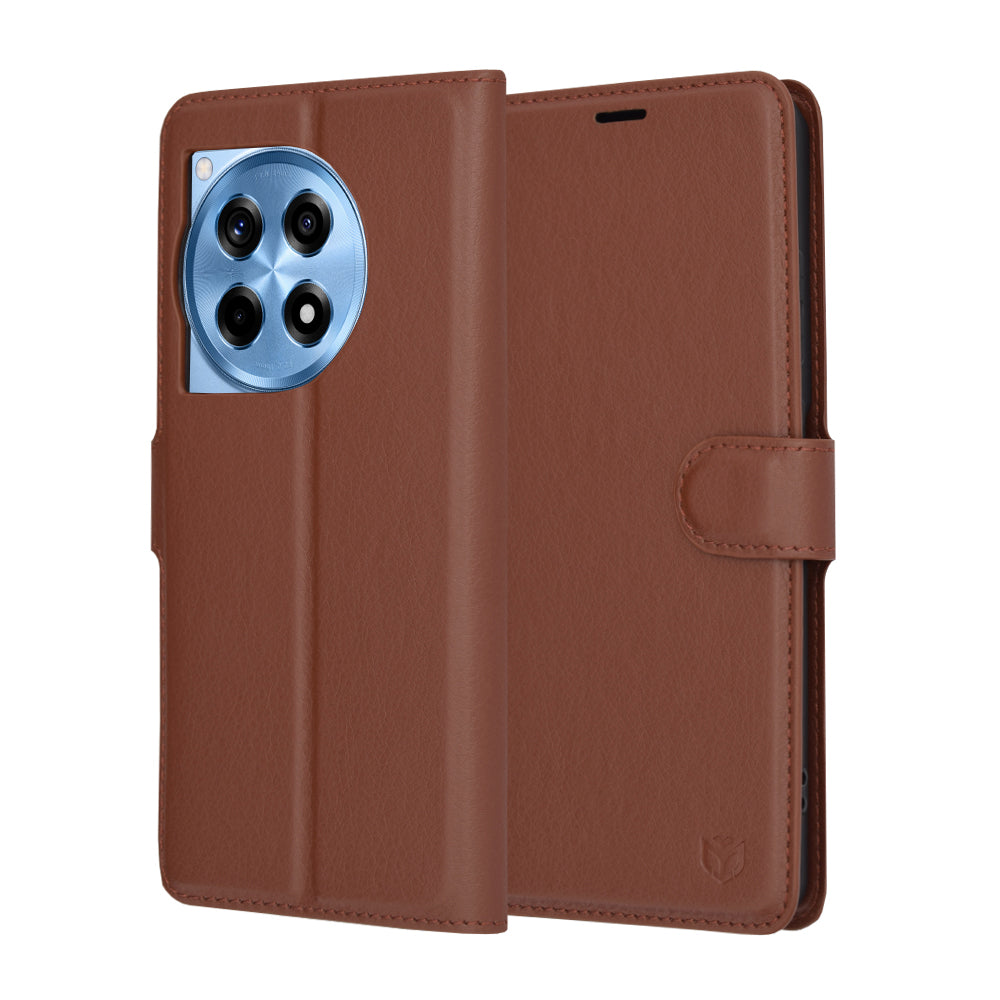 Hülle für OnePlus 12R, Techsuit, Leder-Folio, Braun