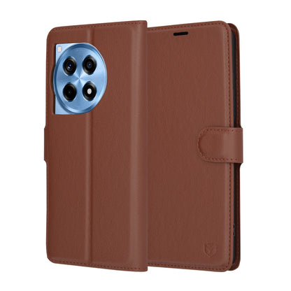 Hülle für OnePlus 12R, Techsuit, Leder-Folio, Braun