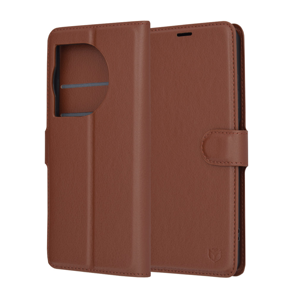 Hülle für OnePlus 12R, Techsuit, Leder-Folio, Braun