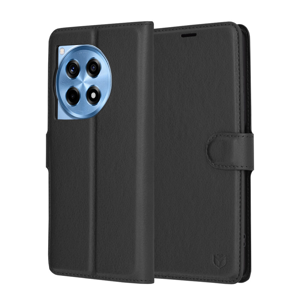 Case for OnePlus 12R, Techsuit, Leather Folio, Black
