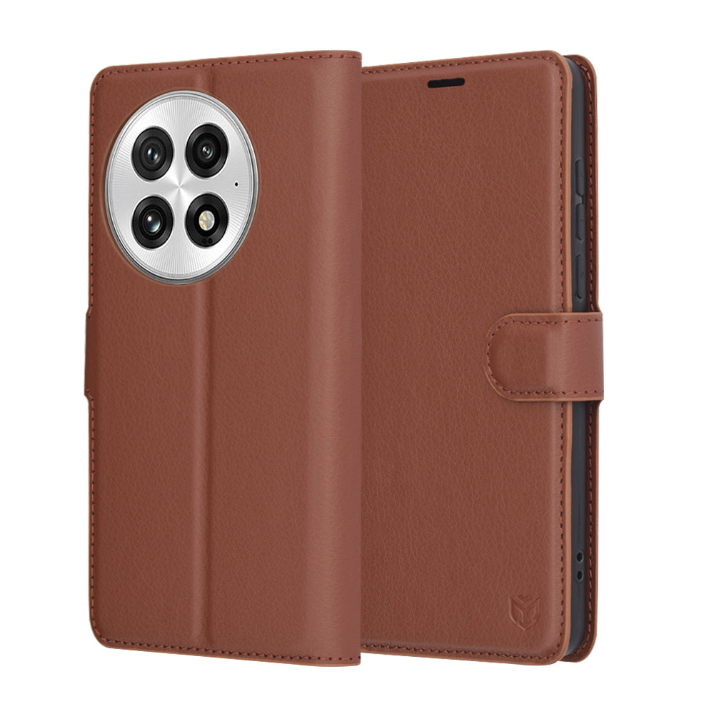 Hülle für OnePlus 13, Techsuit, Leder-Folio, Braun