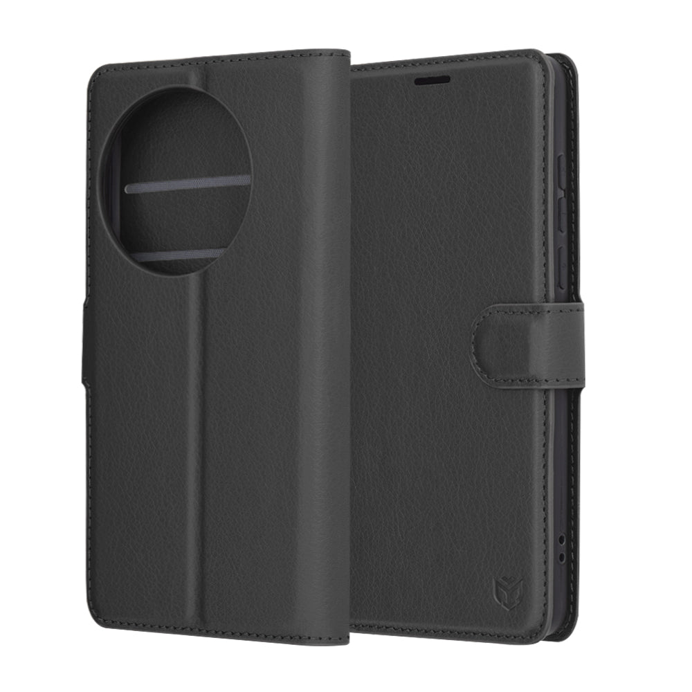 Hülle für OnePlus 13, Techsuit, Leder-Folio, Schwarz