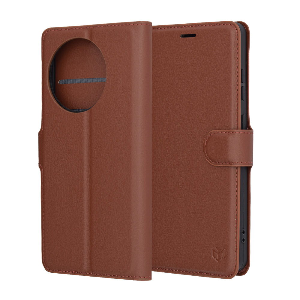 Hülle für OnePlus 13R, Techsuit, Leder-Folio, Braun