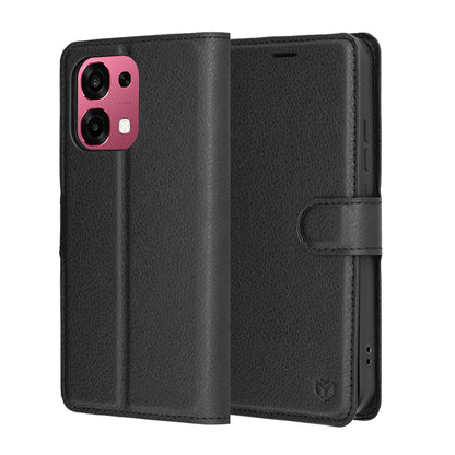 Hülle für Oppo A6 Pro 5G / A6 Pro 4G, Techsuit, Leder Folio, Schwarz