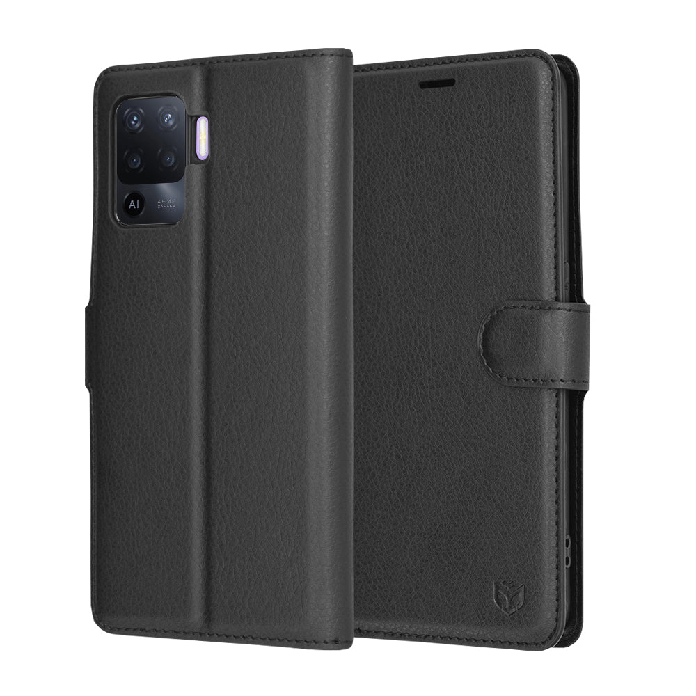 Hülle für Oppo A94 / Reno5 Lite, Techsuit, Leder-Folio, Schwarz