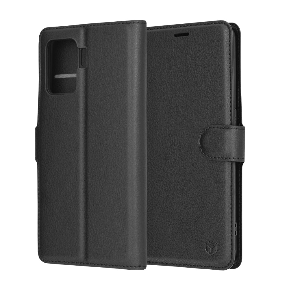 Hülle für Oppo A94 / Reno5 Lite, Techsuit, Leder-Folio, Schwarz