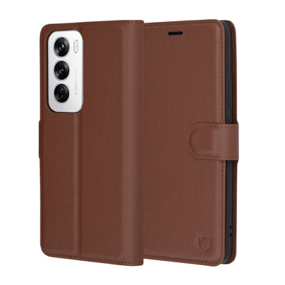 Hülle für Oppo Reno12, Techsuit, Leder-Folio, Braun